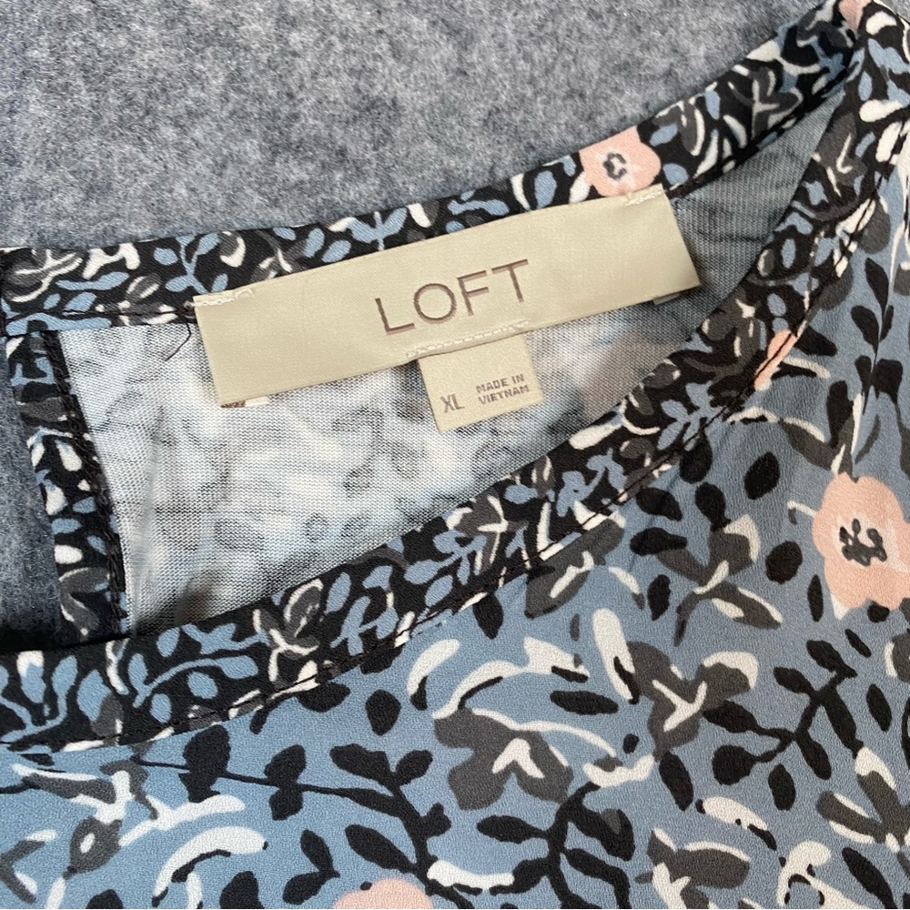 LOFT Blouse Floral Bell Sleeve Ruffle Multicolor Round Neck Casual Top Womens XL - Picture 4 of 11